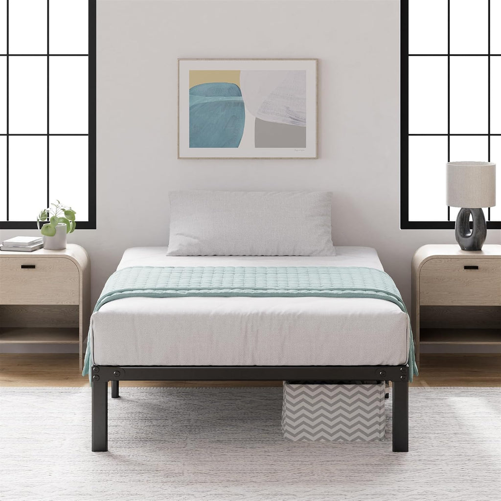 Yelena Marco de cama de plataforma de metal de 14 pulgadas, soporte de listones de acero, no se necesita somier, embalaje ecológico WonderBox(TM), fácil montaje, negro, gemelo